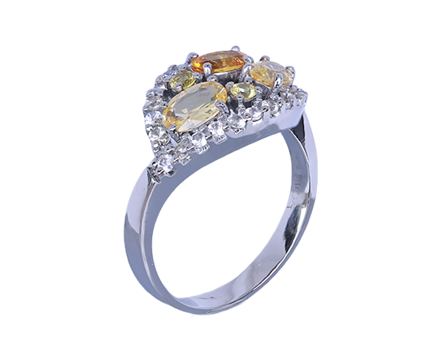 18KT WHITE GOLD RING SET WITH 06 YELLOW SAPPHIRES AND 24 WHITE SAPPHIRES 